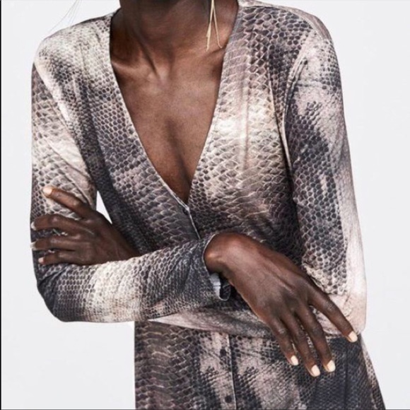 Zara Dresses & Skirts - Zara EUC snakeskin v cut midi dress 🔥🐍